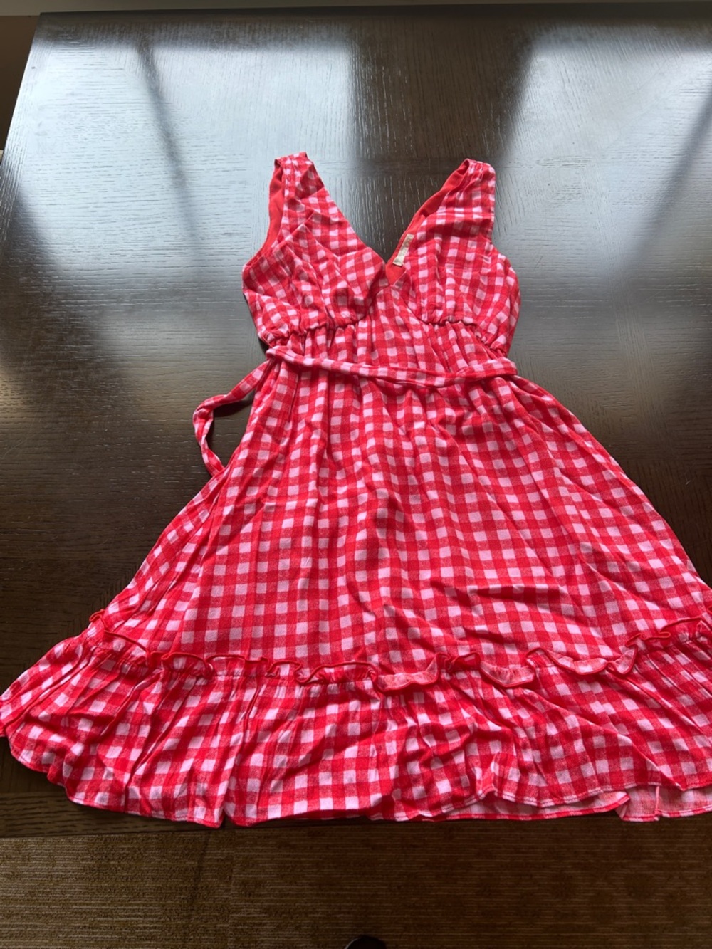 Gianni Bini Red and White Gingham Tie-Waist Mini Dress